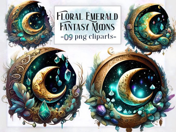 Download Floral Emerald Fantasy Moons Cliparts - Moons Collection