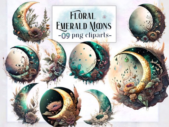 Download Floral Emerald Moons Clipart Sublimation - Moons Collection