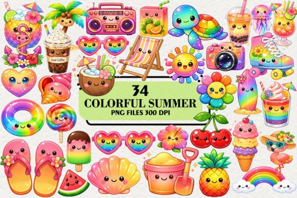 Download Kawaii Colorful Summer Clipart Bundle - Bundle Collection