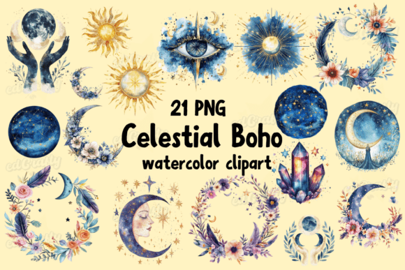 Download Celestial Boho Watercolor Clipart Bundle - Bundle Collection
