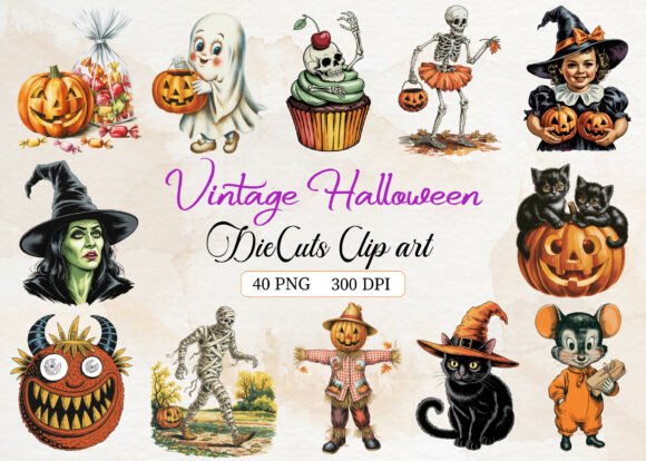 Download Vintage Halloween DieCuts Clipart Bundle - Bundle Collection