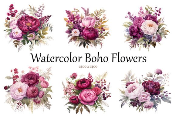 Download Watercolor Boho Flowers - Flowers Collection