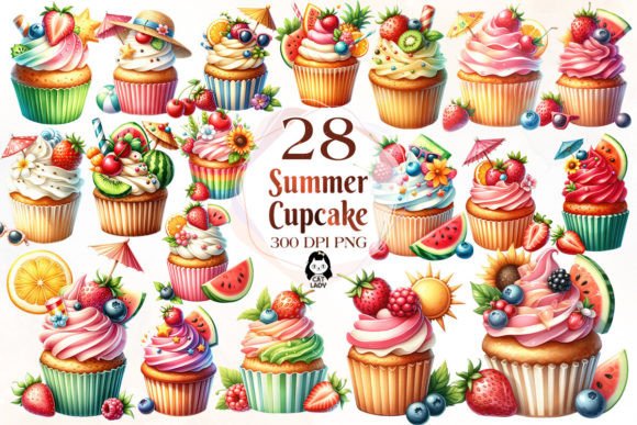 Download Watercolor Summer Cupcake Clipart Bundle - Bundle Collection