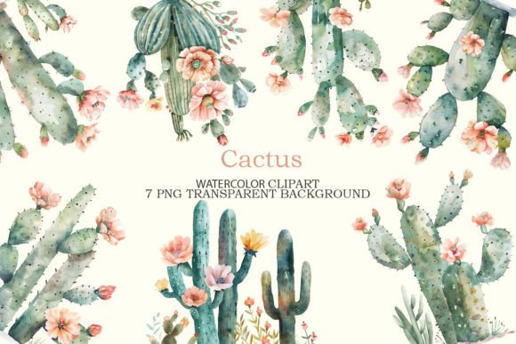 Download Cactus Flowers Watercolor Clipart Bundle - Bundle Collection