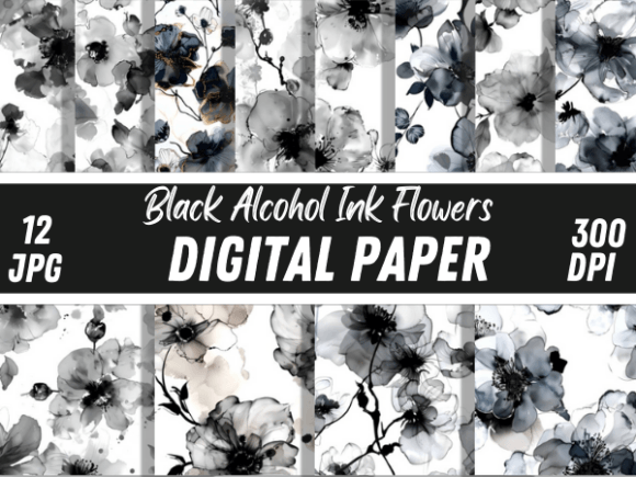 Download Luxury Black Alcohol Ink Flowers Pattern - Flowers Collection