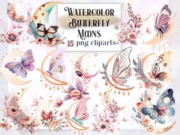 Download Watercolor Butterfly Moons Clipart - Moons Collection