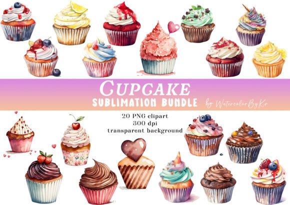 Download Watercolor Cupcake Bundle Clipart - Bundle Collection