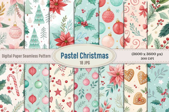 Download Pastel Christmas Seamless Pattern Bundle - Bundle Collection