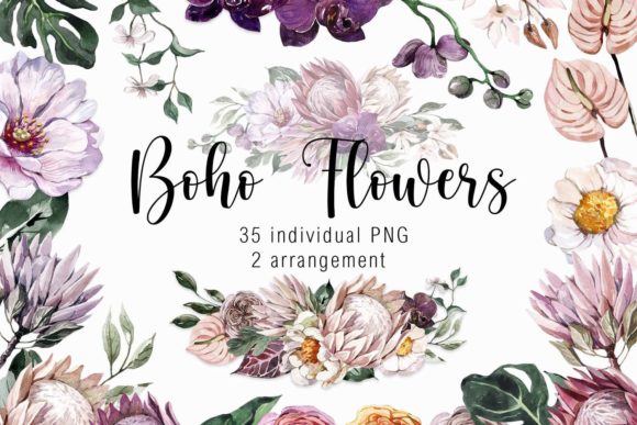 Download Watercolor Boho Flowers Clipart - Flowers Collection