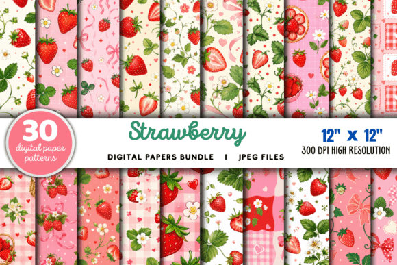 Download Strawberry Digital Paper Pattern Bundle - Bundle Collection