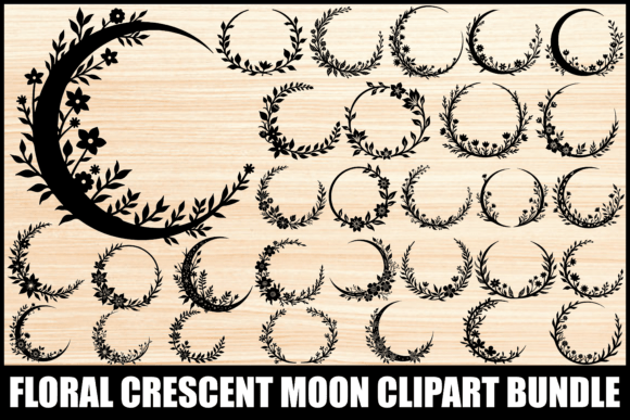 Download Floral Crescent Moon Clipart Bundle - Bundle Collection