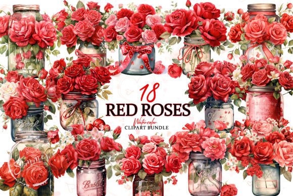 Download Watercolor Red Roses Jar Clipart Bundle - Bundle Collection