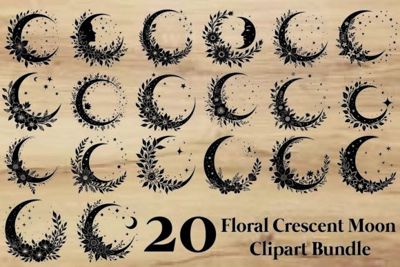 Download Floral Crescent Moon Clipart Bundle - Bundle Collection