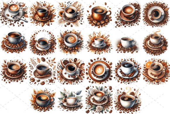 Download Watercolor Coffee Cup Beans Scene Bundle - Bundle Collection