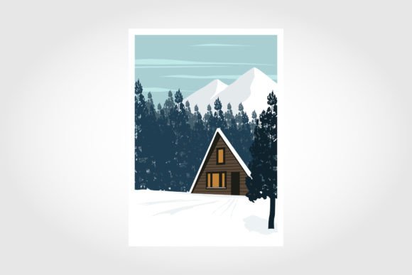 Download Vector Winter Template with Cottage - Template Collection