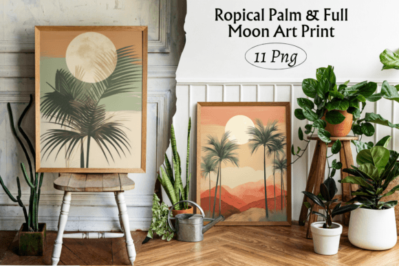 Download Ropical Palm &amp; Full Moon Art Print - Print Collection