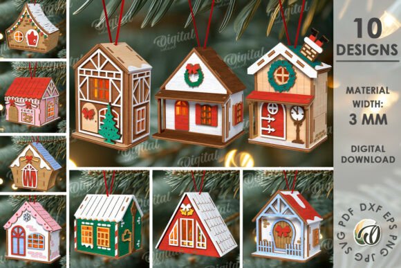 Download 3D Christmas House Tree Ornaments Bundle - Bundle Collection
