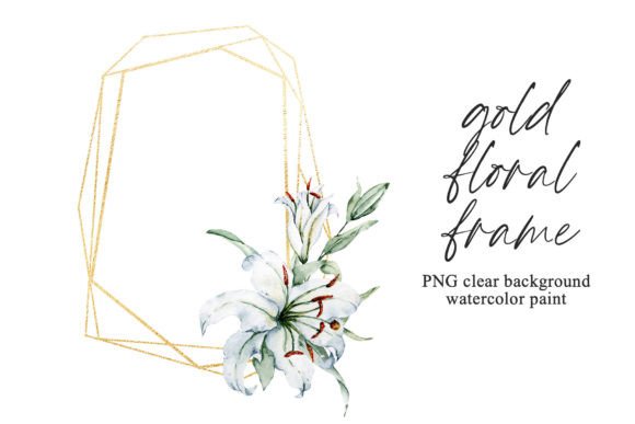 Download Gold Geometric Frame with Flowers lilies - Flowers Collection