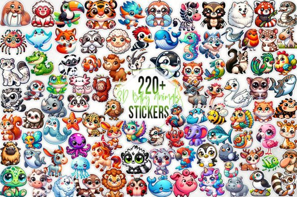 Download 220+ 3D Cute Animals Stickers Bundle - Bundle Collection