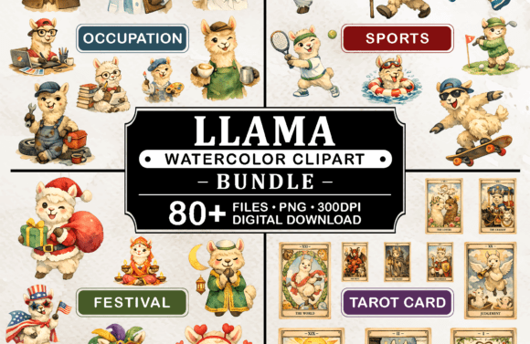 Download 80+ PNG Llama Watercolor Clipart Bundle - Bundle Collection