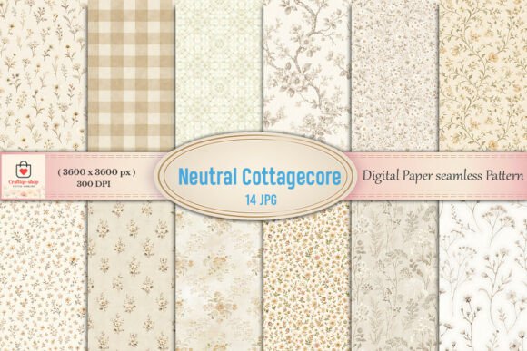 Download Neutral Cottagecore Digital Paper Bundle - Bundle Collection