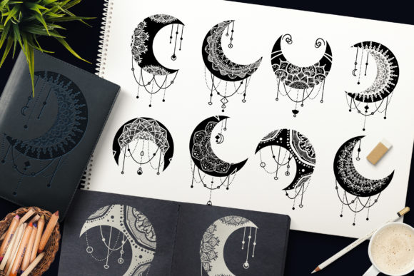 Download Mandalas Crescent Moon Clipart Set - Premium Bundle