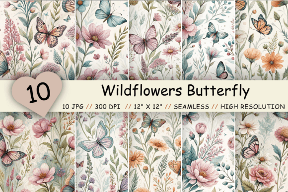 Download Wildflowers Butterfly Watercolor Pattern - Flowers Collection