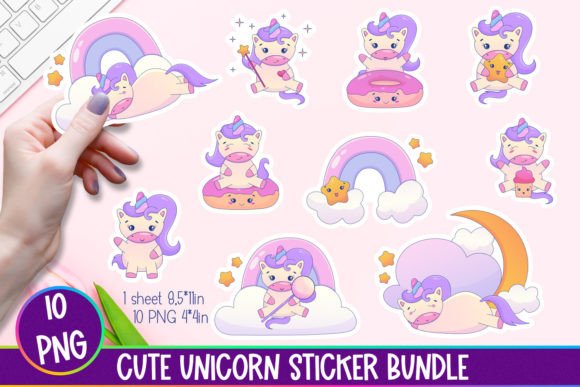 Download Cute Unicorn Stickers Bundle 10PNG - Bundle Collection