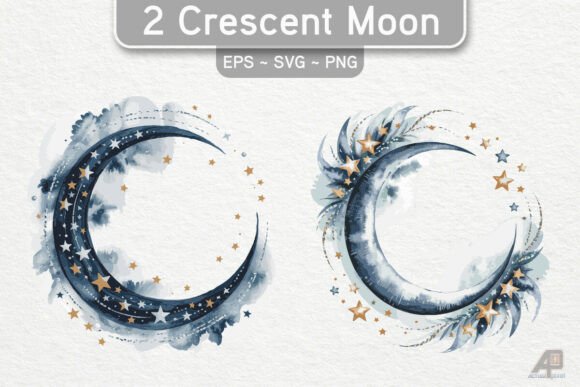 Download Watercolor Crescent Moon Clipart - Crescent moon clipart Collection