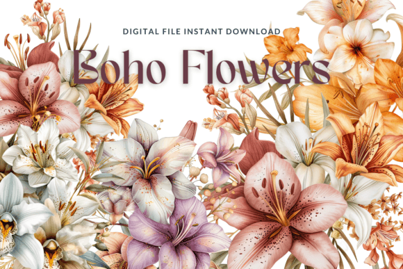 Download Watercolor Boho Flowers Clipart - Flowers Collection