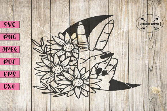 Download Floral Hand Crescent Moon Clipart - Premium Bundle