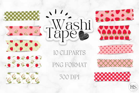 Download 10 Strawberry Washi Tape PNG Bundle - Bundle Collection