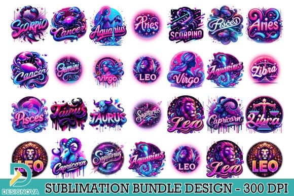 Download Neon Zodiac Sublimation Bundle PNG - Bundle Collection