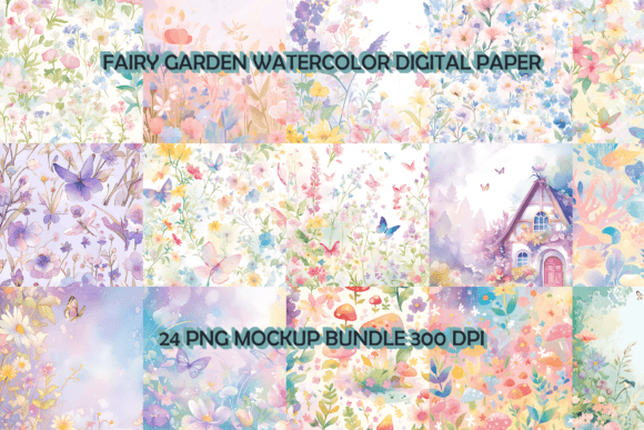 Download Fairy Garden Watercolor Digital Paper Background Bundle - Bundle Collection