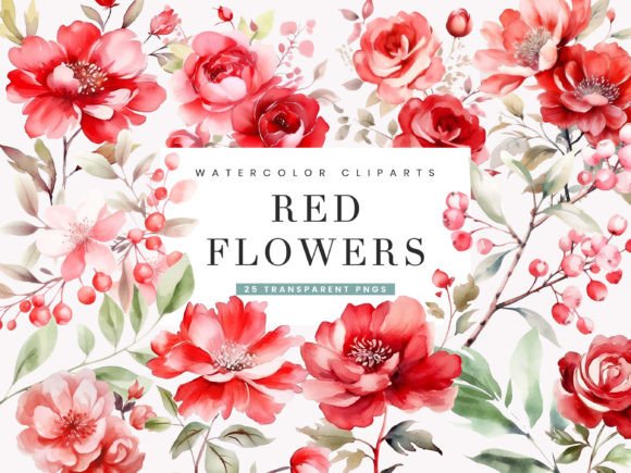 Download Watercolor Red Flowers Clipart Bundle - Bundle Collection